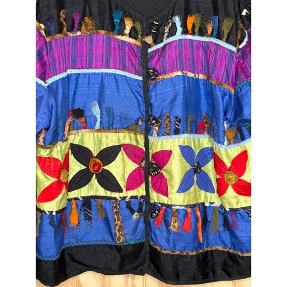 Allure Vintage Rare Unique Silk Jacket Frayed Ribbon Accents Detail Size 2X - Picture 6 of 8